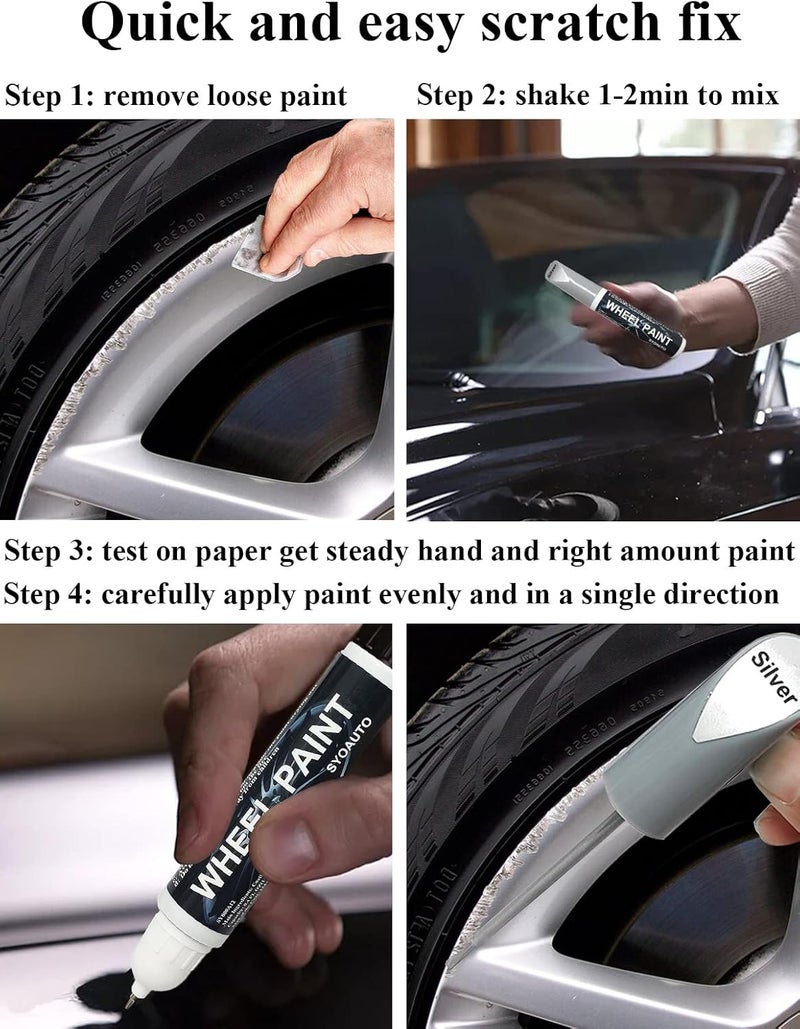 SYOAUTO Gloss Black Rim Touch Up Paint, Car Wheel Scratch Repair Touch Up Paint Pen, Universal Color Rim Wheel Paint (Gloss Black) - Image 5